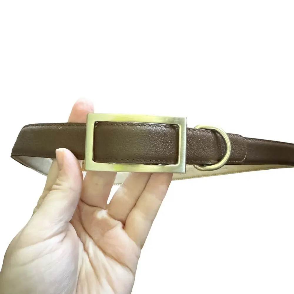 Talbots Factory Genuine Leather Upper Belt Gold Rectangular Buckle EUC L Brown